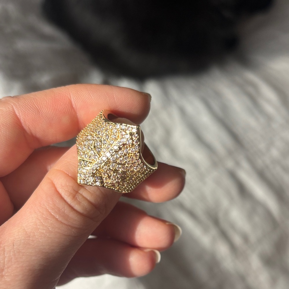 Gold and Silver Statement Ring CZ’s pinky ring with cross design